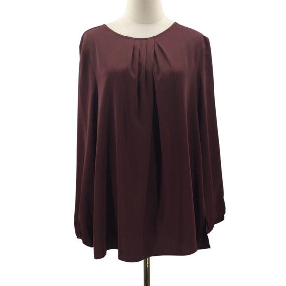 BLOOMCHIC 18-20 2X Plus Brown Round Neck Pleated Lantern Sleeve Blouse NWT B60 - Picture 3 of 8